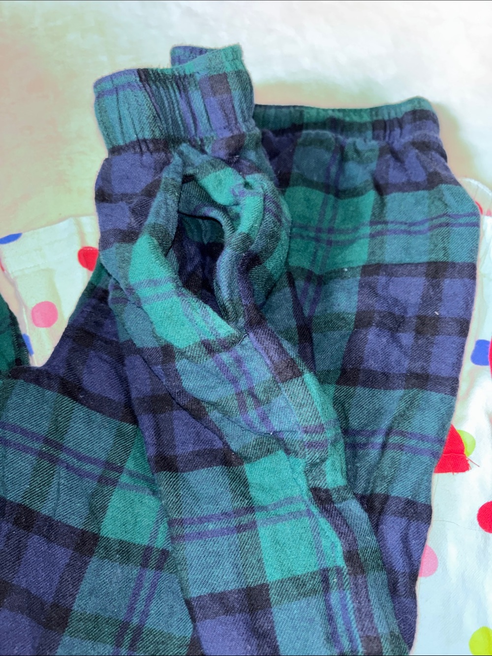 Lot Two-Pack Women’s Pajama Pants - Green Plaid & White Multi-Polka Dot SZ S - Picture 7 of 9